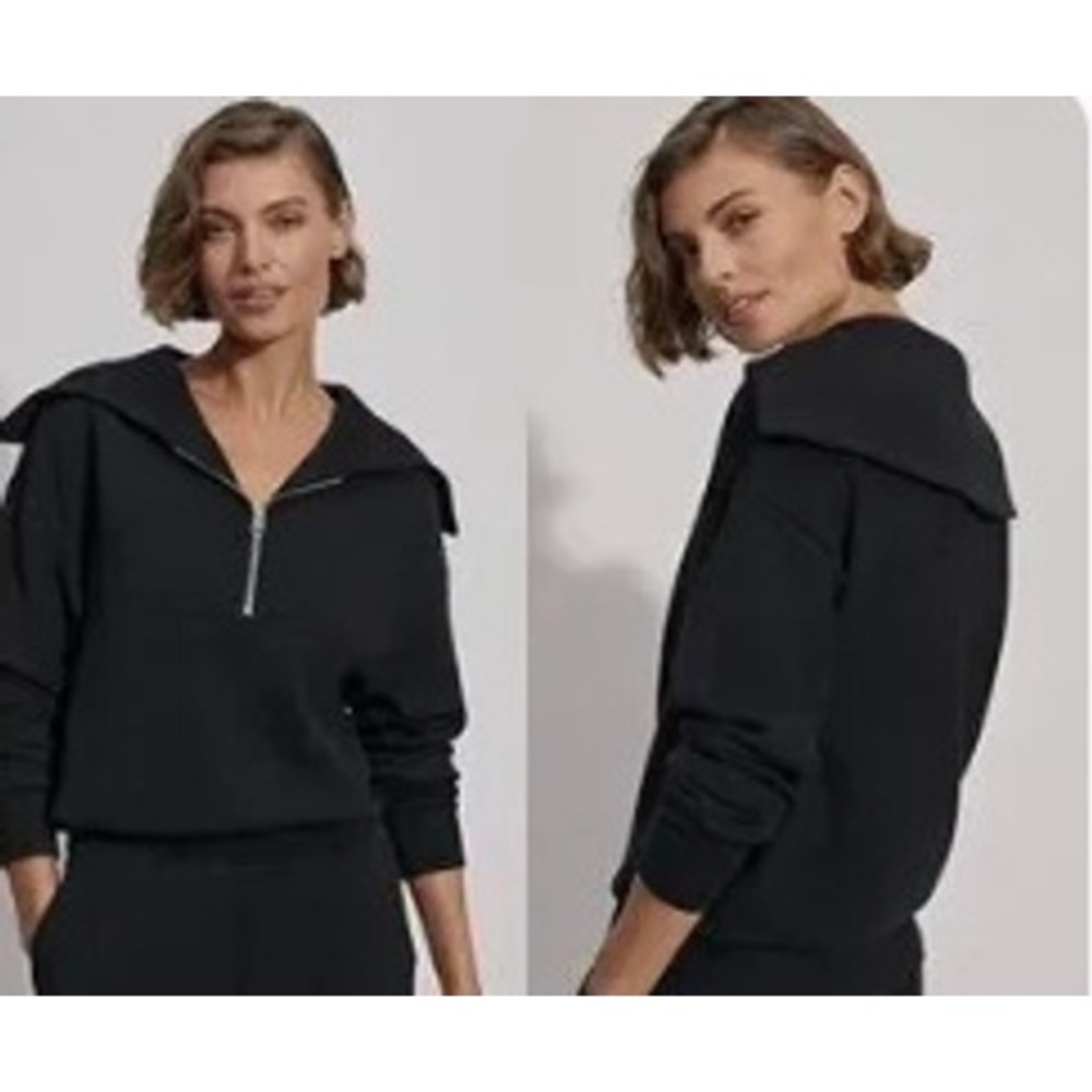 Varley Yates Womens Black Half Zip Pullover Sweatshirt Small Viscose Blend 0635